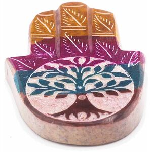 Soapstone Hamsa Incense Holder Tree of Life MultiColor
