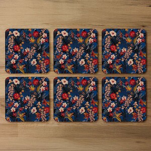 Bright Red  Orange Tropical Flowers  Plants Coaster
