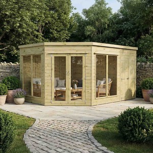 13ft x 9ft Wooden Shiplap Corner Summerhouse with Side Shed