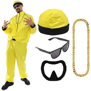 90's Rapper Costume - Hat, Glasses, Goatee & Gold Chain