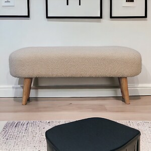 Solid Wood Boucle Hallway Bench Cotton and natural yarn