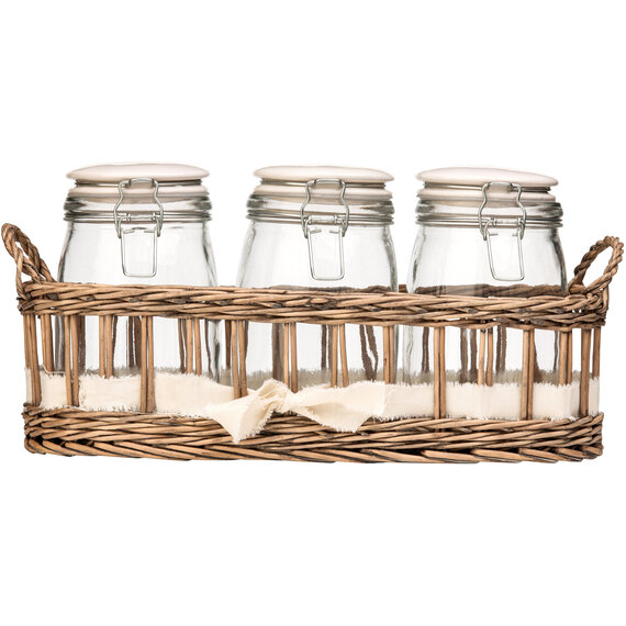 Country Cottage Set of 3 Glass Jars in a Basket
