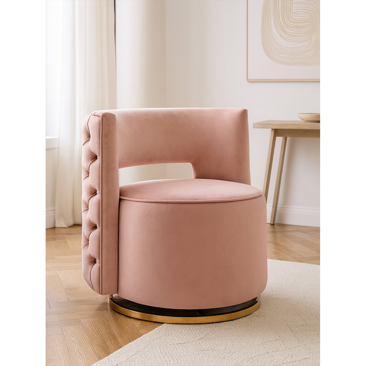 Yasmeen Pink Velvet Swivel Chair - Pink