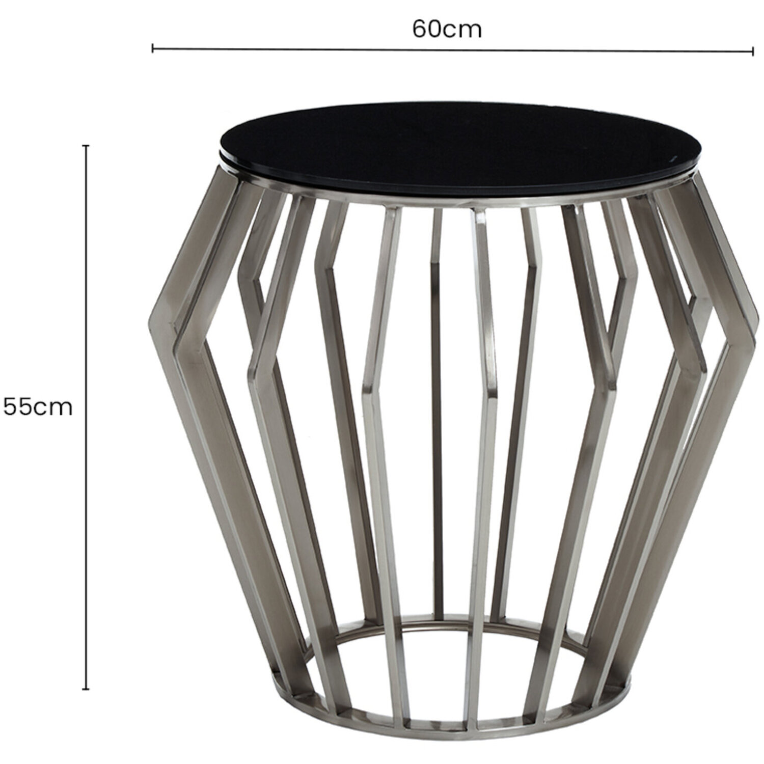 Ackley Silver Round Side Table with Black Glass - Silver