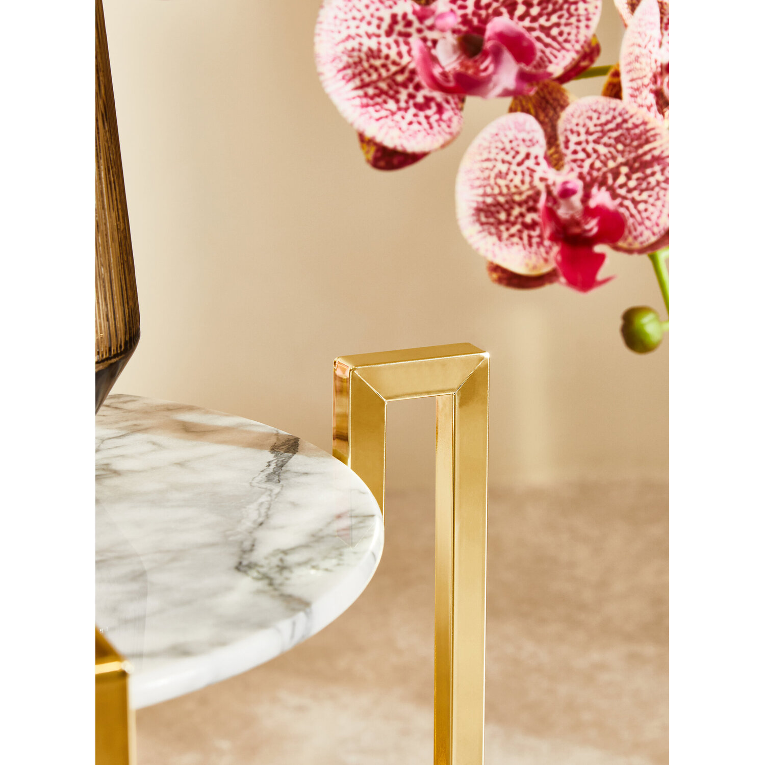 Cibal White Marble Side Table With Warm Gold Base - Copper