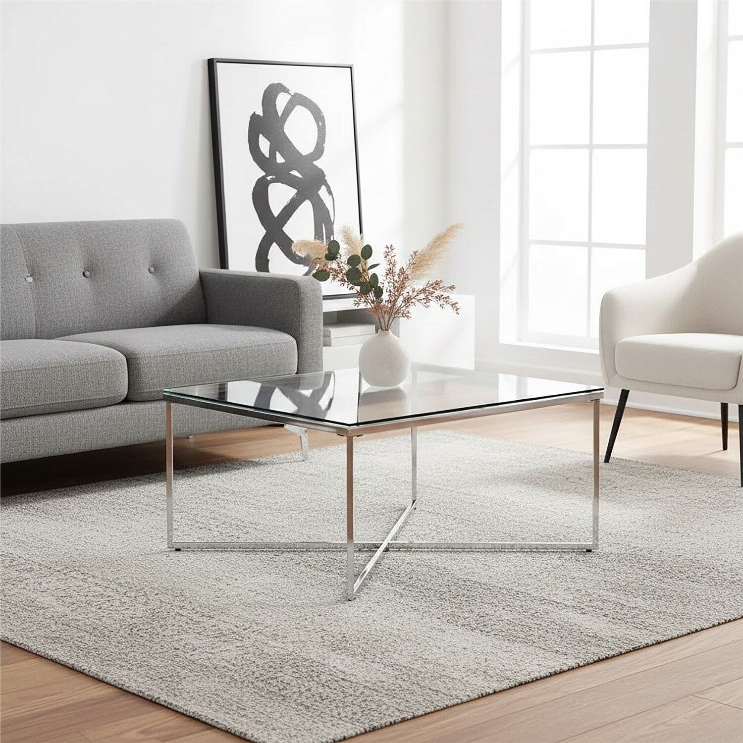 Allure Silver Finish Cross Base Coffee Table - Silver