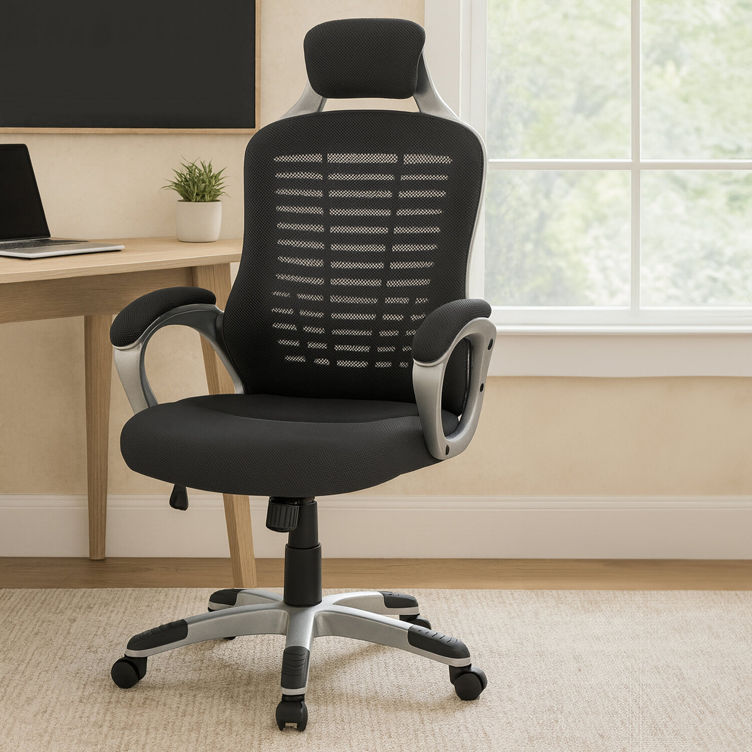 Stratford Dark Grey and Silver Home Office Chair - Grey