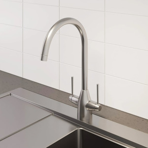 Vevey Brushed Nickel Twin Lever Kitchen Mixer Tap Swivel Spout