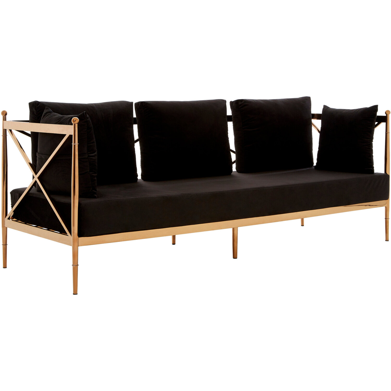 Novo Black Velvet and Rose Gold Frame 3 Seater Sofa - Gold