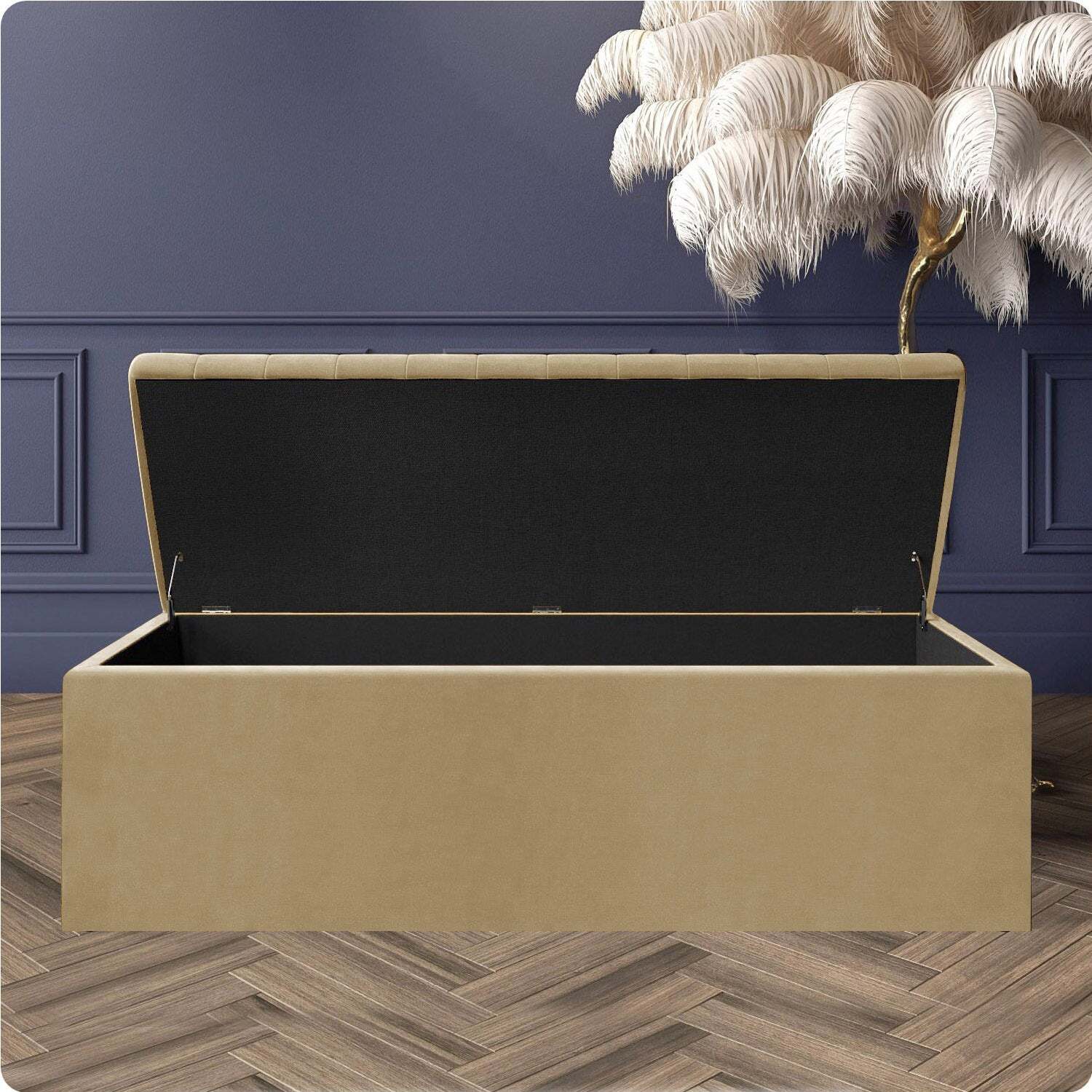 R&M Furnishers Plush Velvet Striped Upholstered Blanket Chest, End Of Bed Benc - Mink Plush Velvet