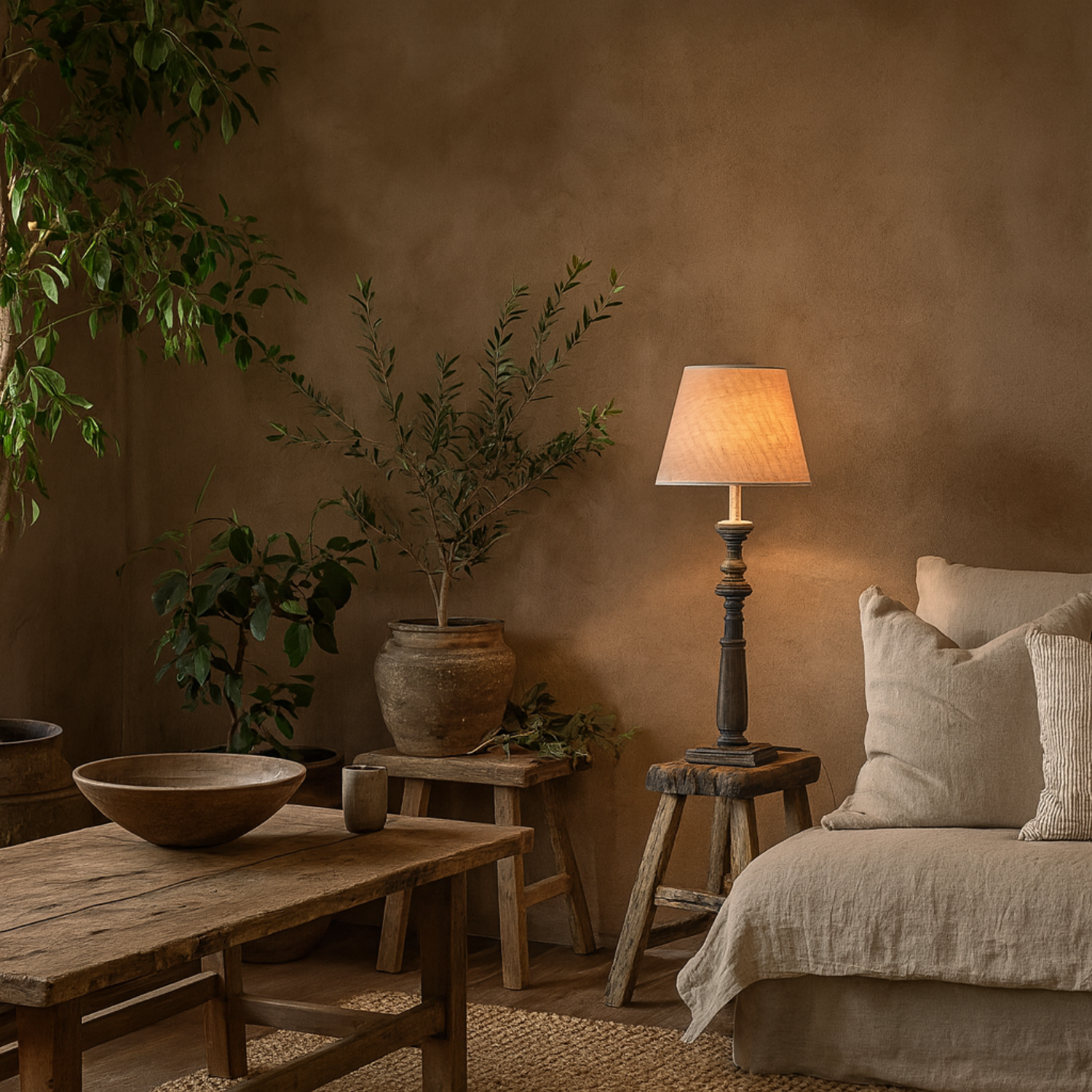 Image of Mossfern Washed Wooden Column Table Lamp&hellip;