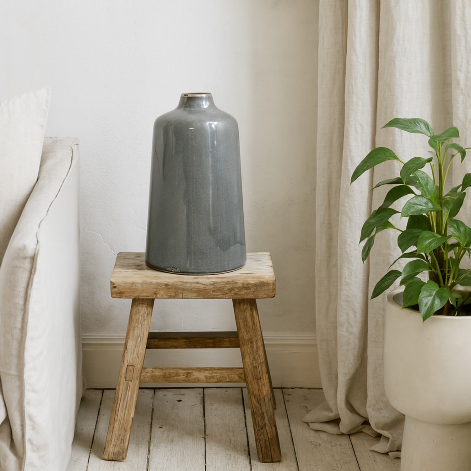 Bloomwood Crackle Glazed Round Bottle Ceramic Vase - Grey