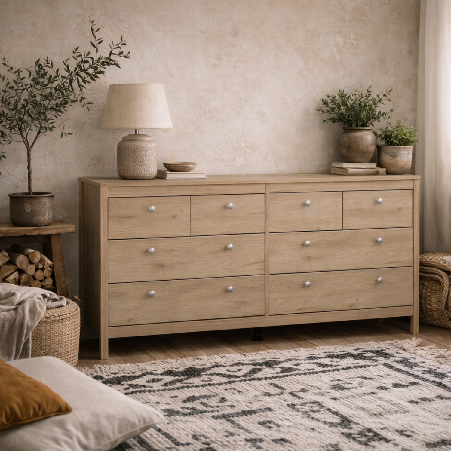 Gossmere Hickory Effect 8 Drawer Double Chest - Natural