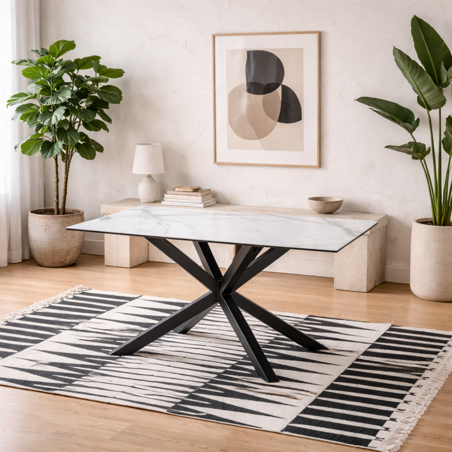 Perth 4 Seater Ceramic Dining Table with Metal Cross Base - White