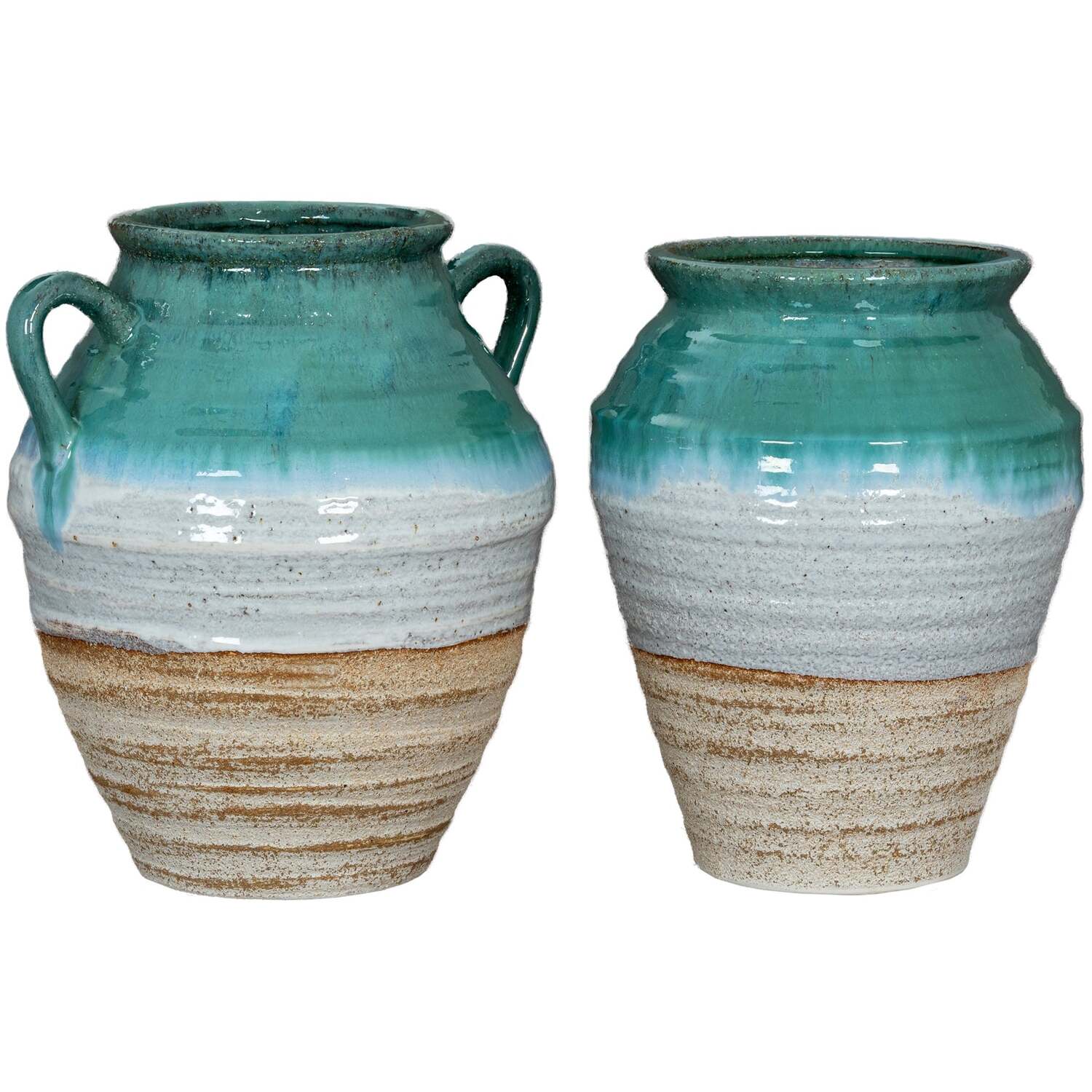 Rustic Ombre Turquoise And Sand Glazed Ceramic Vase - White