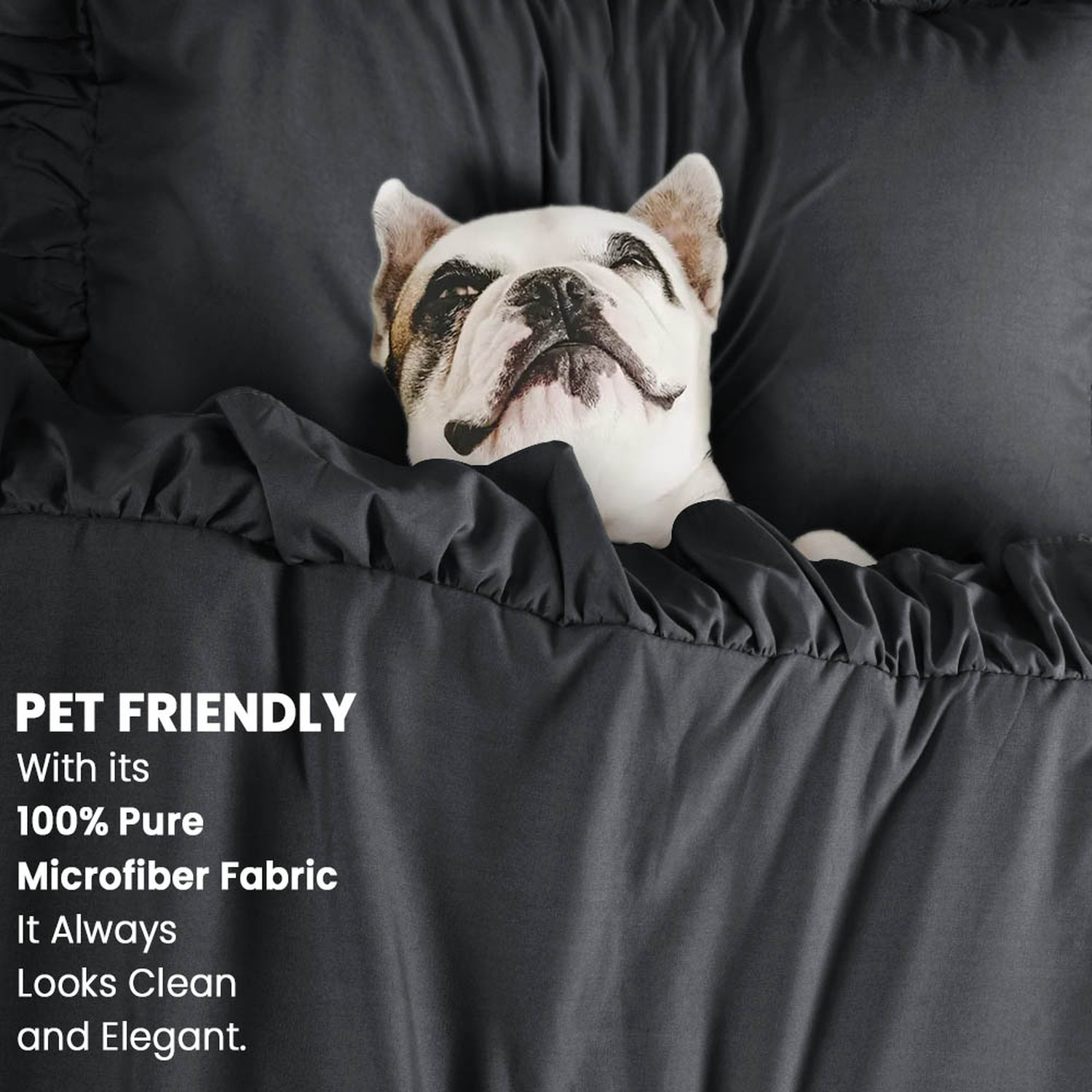 New Ruffled Borders Duvet Cover Set - Charcoal Double