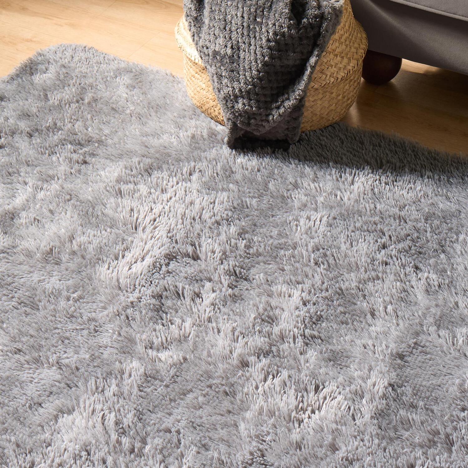 OHS Soft Fluffy Rug Anti-Slip Carpet Area Floor Mat in Grey | Size: 160 cm x 230 cm