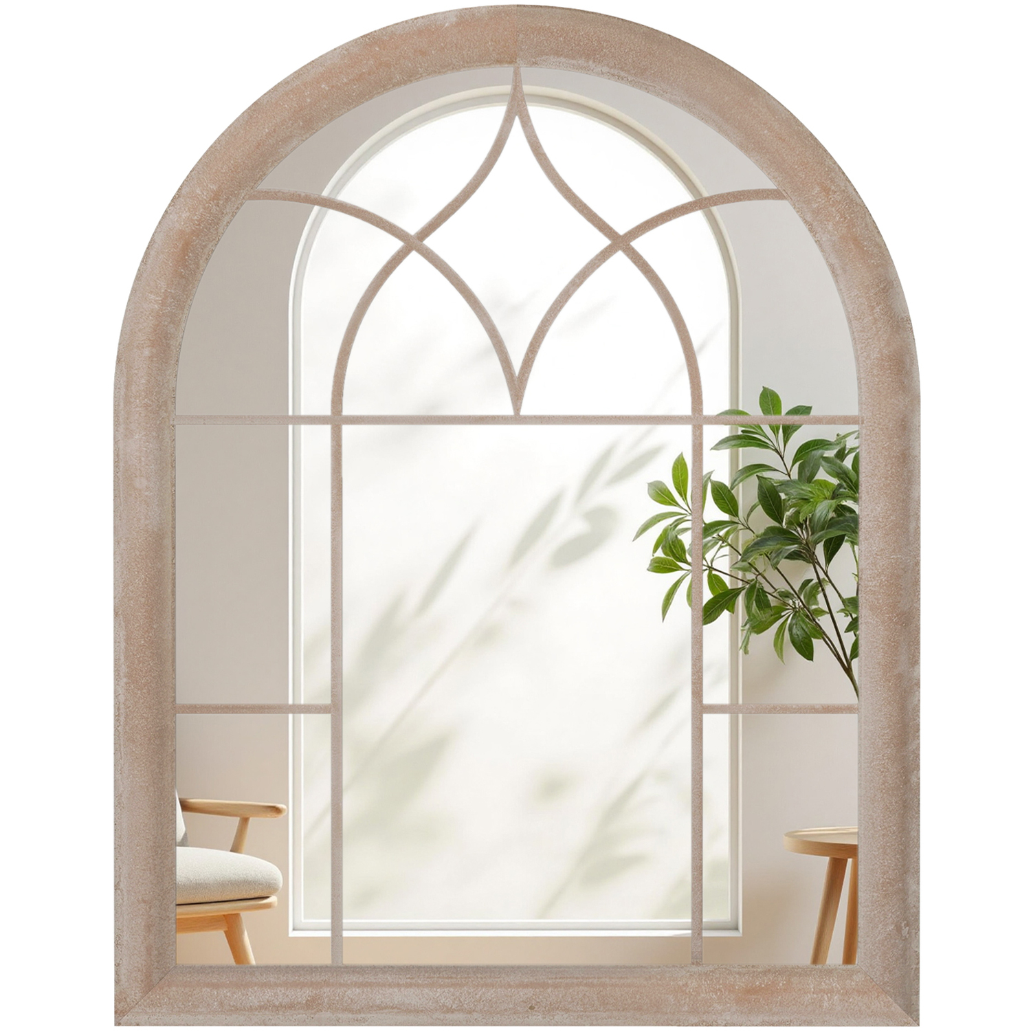 Costway Arched Metal Frame Farmhouse Wall Mirror - Grey