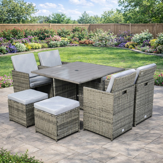 Deluxe 8 Seater Rattan Cube Garden Furniture Patio Set w. Parasol Hole