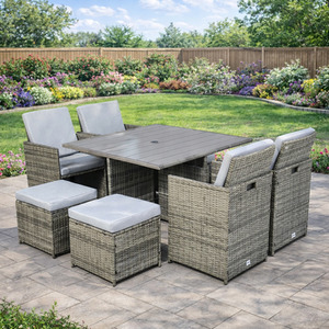 Deluxe 8 Seater Rattan Cube Garden Furniture Patio Set w. Parasol Hole