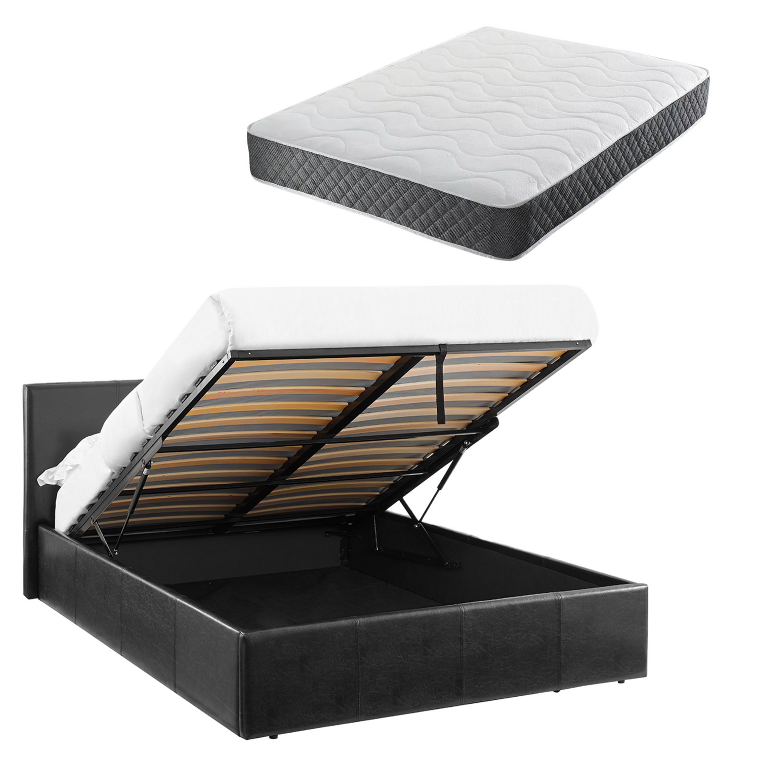 Single Bed 3FT Ottoman Black Faux Leather + Spring & Foam Mattress LUNA - Image 6