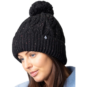 Cosy Pom Pom Bobble Hat for Women | Cable Knit Beanie with Fleece Lining