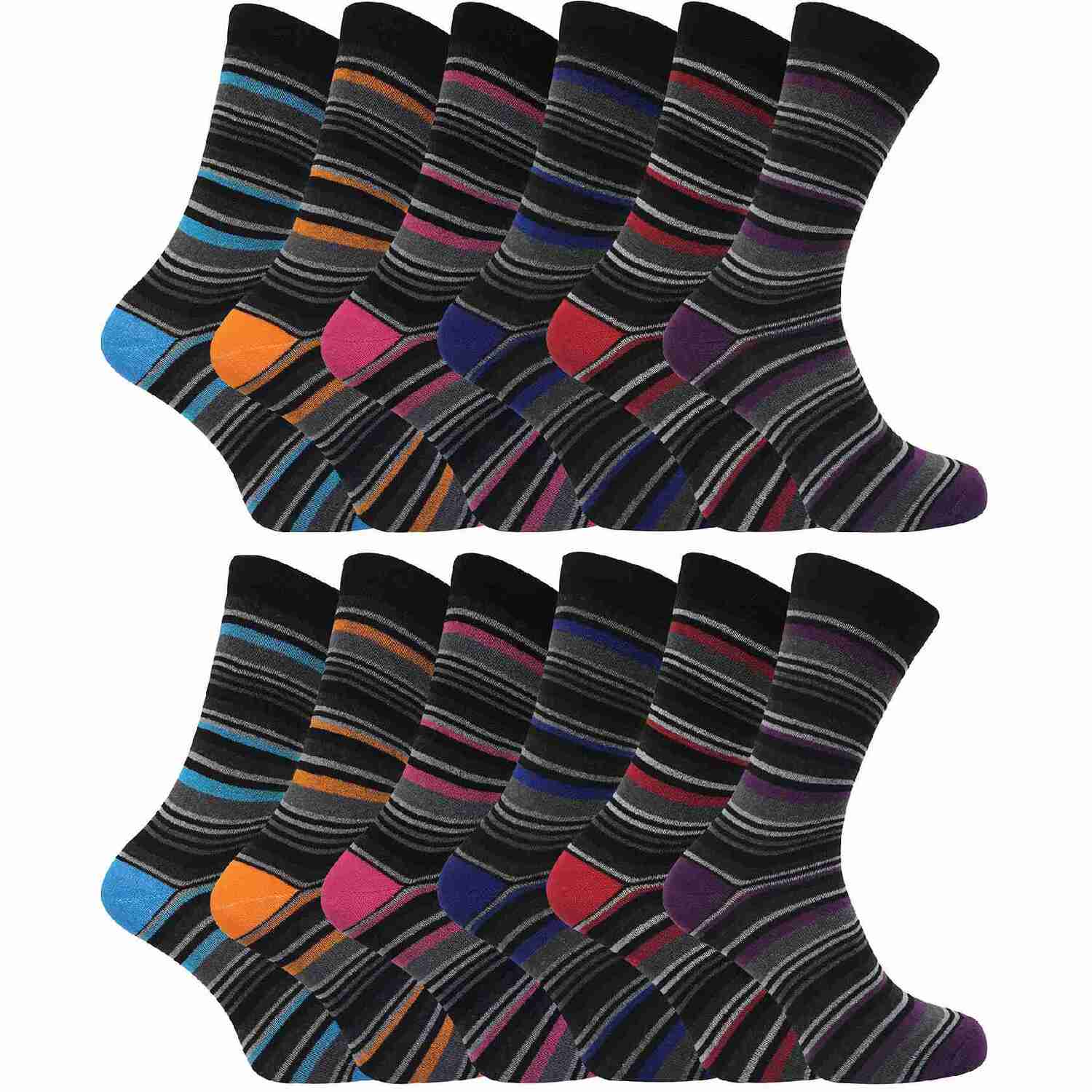 Sock Snob 12 Pair Multipack Mens Cotton Striped Socks