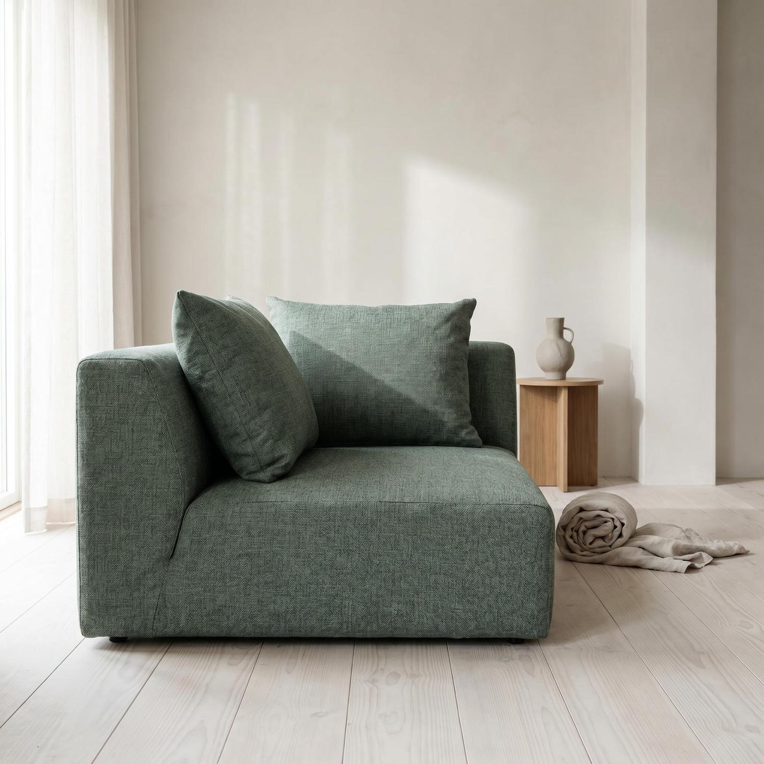 Abakus Direct Tokyo Corner Seat In Classic Grey Brushed Tweed Fabric With Deep Seat - Olive Green