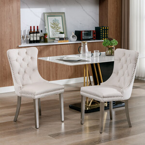 Winchester Set of 2 Velvet Upholstered Kitchen Dining Chairs with Sliver Chrome Legs
