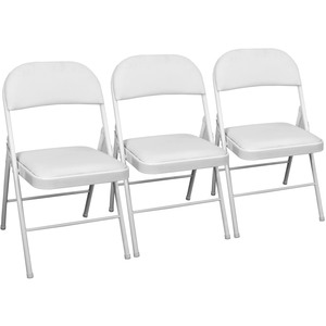 TekBox White Folding Faux Leather Chairs - Set of 3