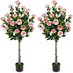 Set of 2 Artificial Tree with Camellia Blossoms