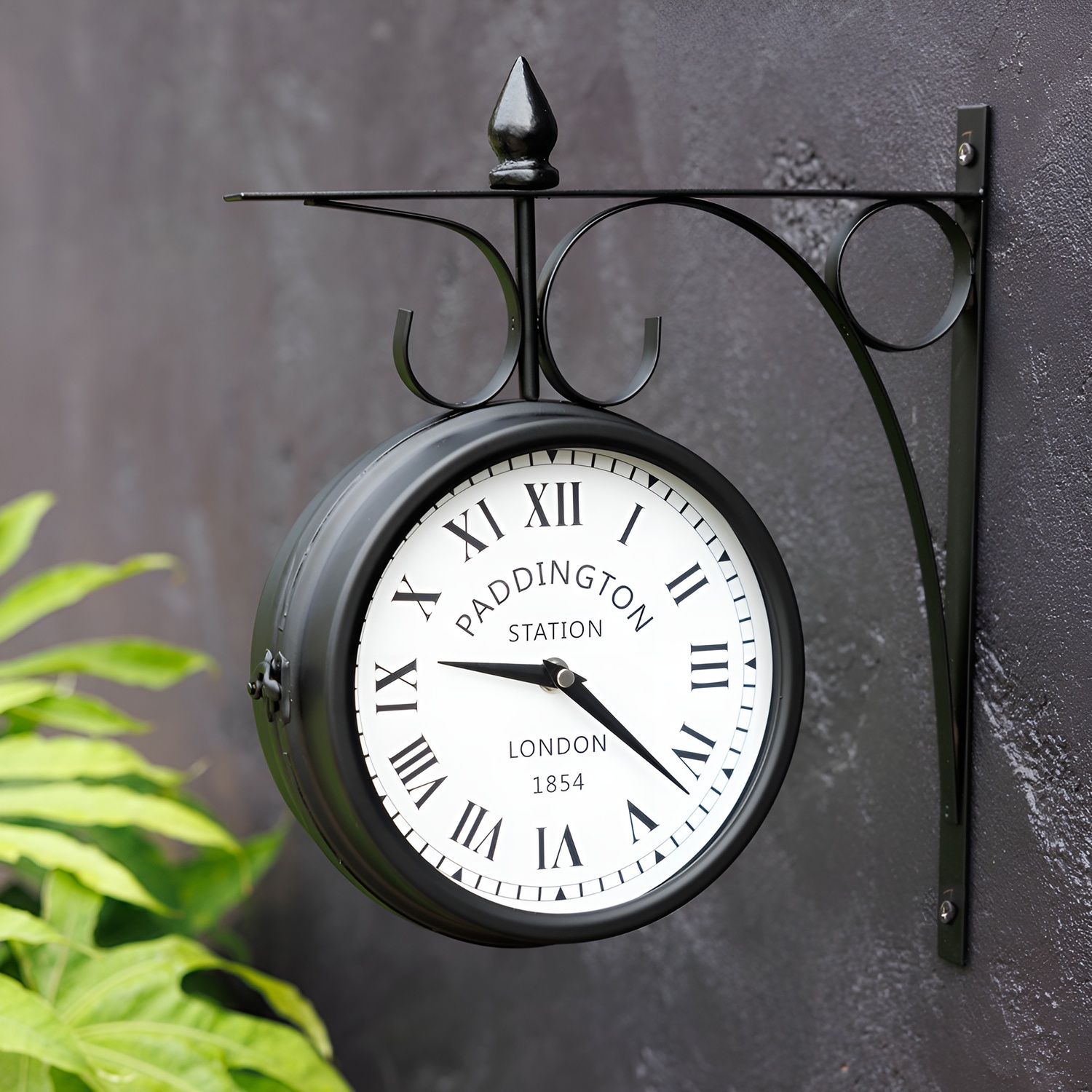 Primrose Double Sided Paddington Station Clock Black Bracket 31cm Diameter