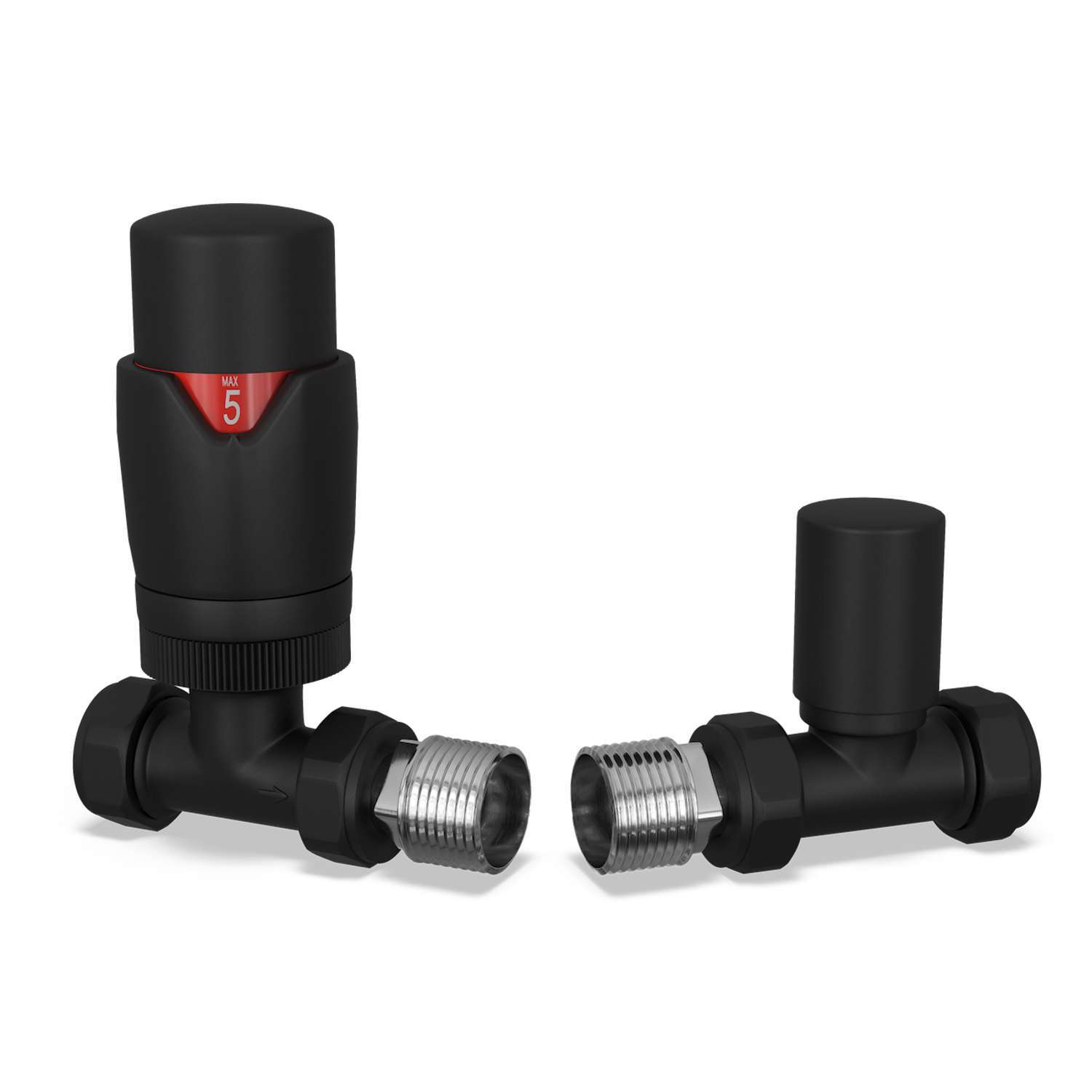 B&Q - Thermostatic Radiator Valve Set Trv Straight With Lockshield 15mmModern Style Black Stirling Bold - Image 2