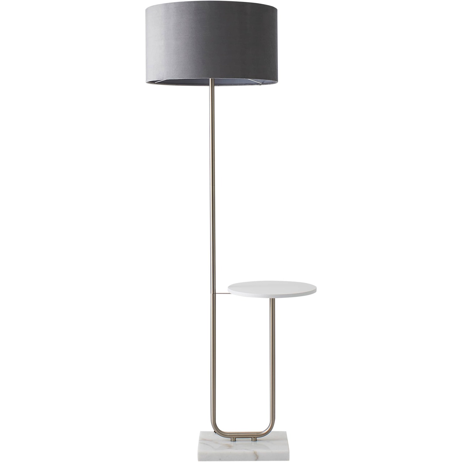 Valuelights Tavel Brushed Chrome Shelf Floor Lamp With Velvet Drum Shade - Grey / Yes - Grey / No