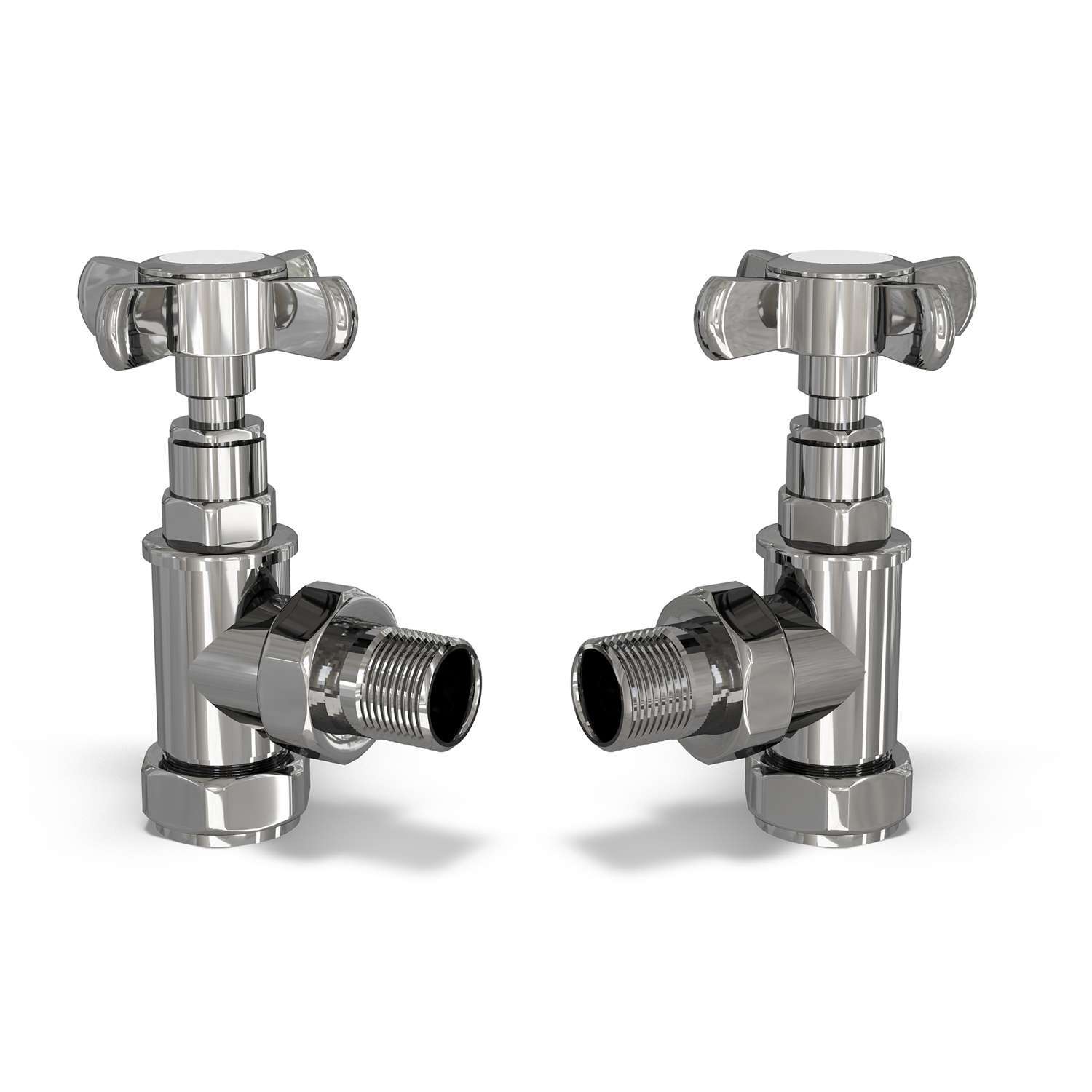 Uk Radiators Signature Traditional - Chrome Radiator Valve Angled - Chrome / Pair Of Valves, Pair Of 8Mm Valve Reducers Included