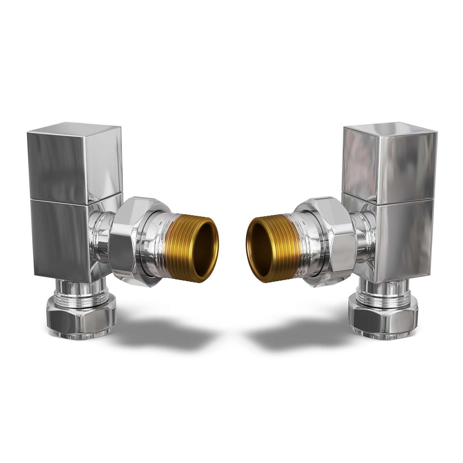 Uk Radiators Square - White Radiator Valves Angled - Chrome / 78Mm / Pair Of Valves, Pair Of 10Mm Valve Reducers Included
