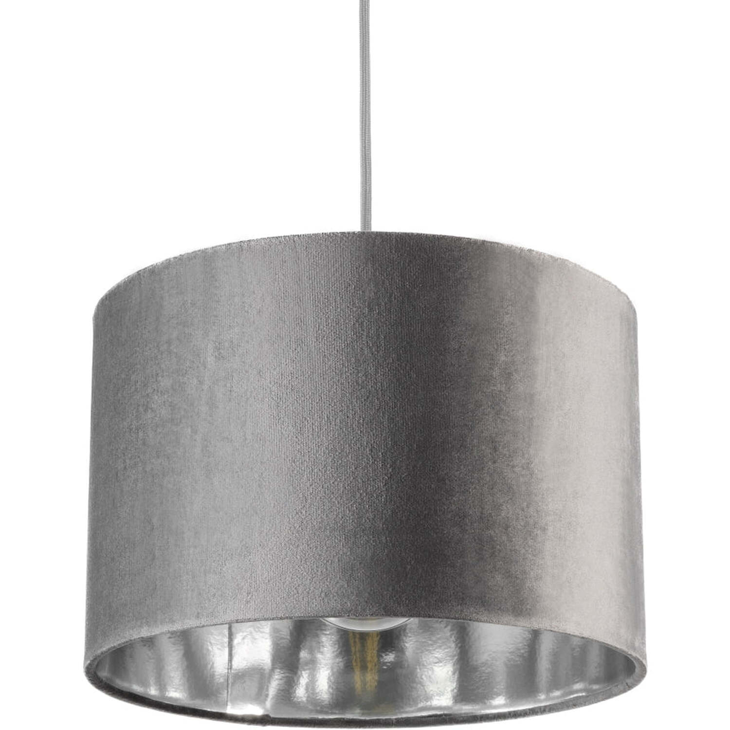 CGC NILA Luxury Grey Velvet Drum Lamp Shade with Silver Inner. - Grey Velvet & Silver