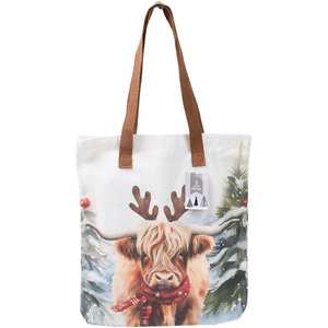 Christmas Highland Cow Design Tote Bag