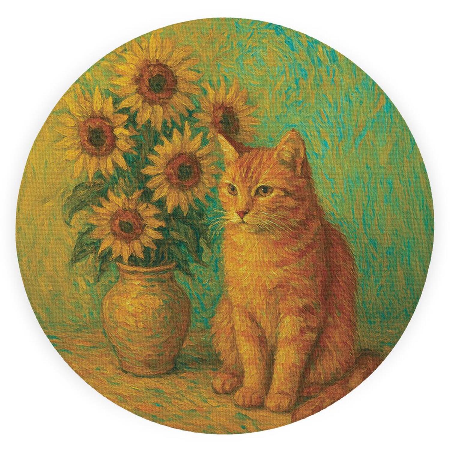Image of Van Gogh Sunflowers Ginger Cat Textured&hellip;