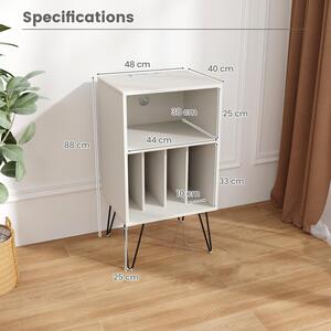 3 Tier Vinyl Record Storage Table with Charging Station-White