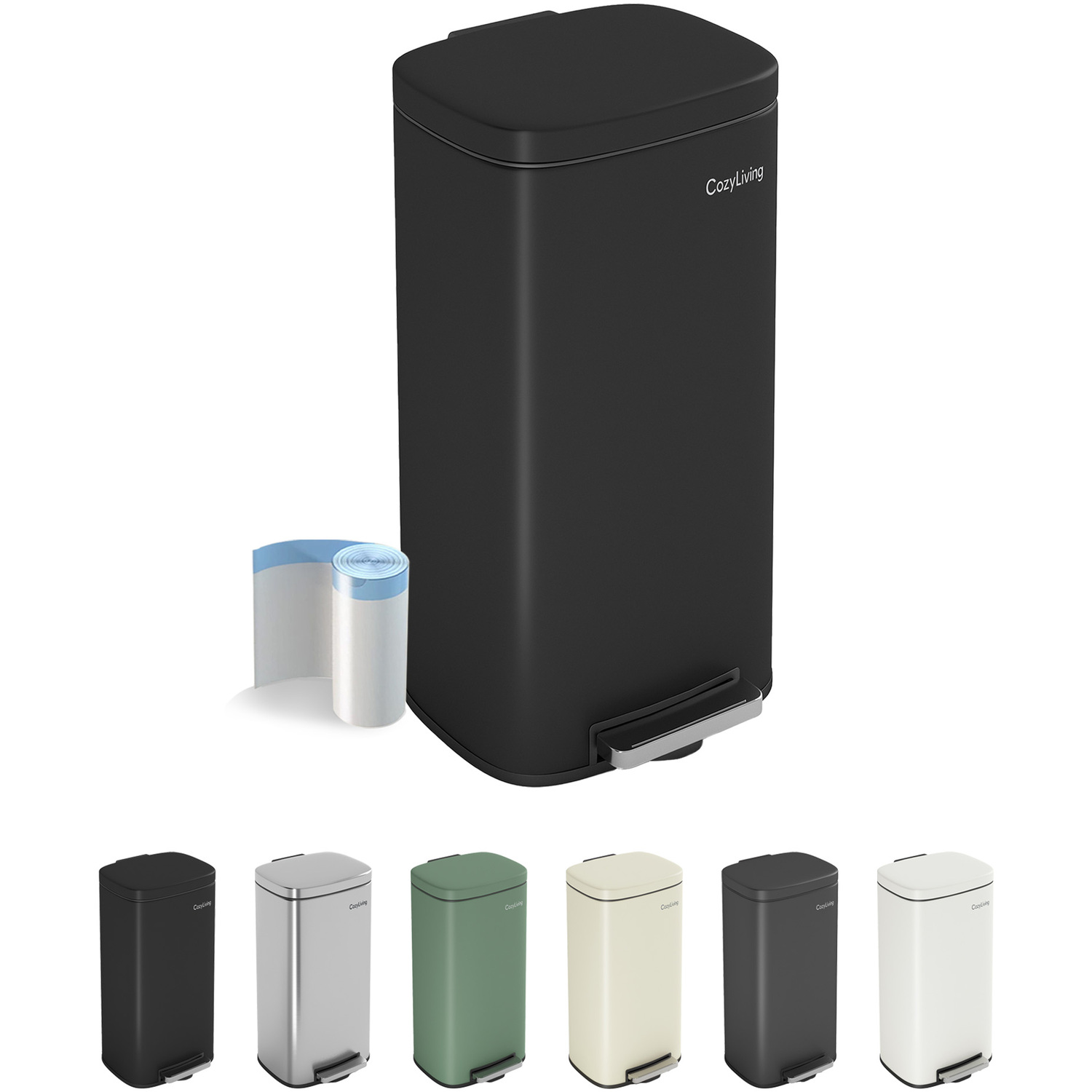 Mcc Direct Cozyliving 50L Pedal Bin - Stainless Steel Black - Black
