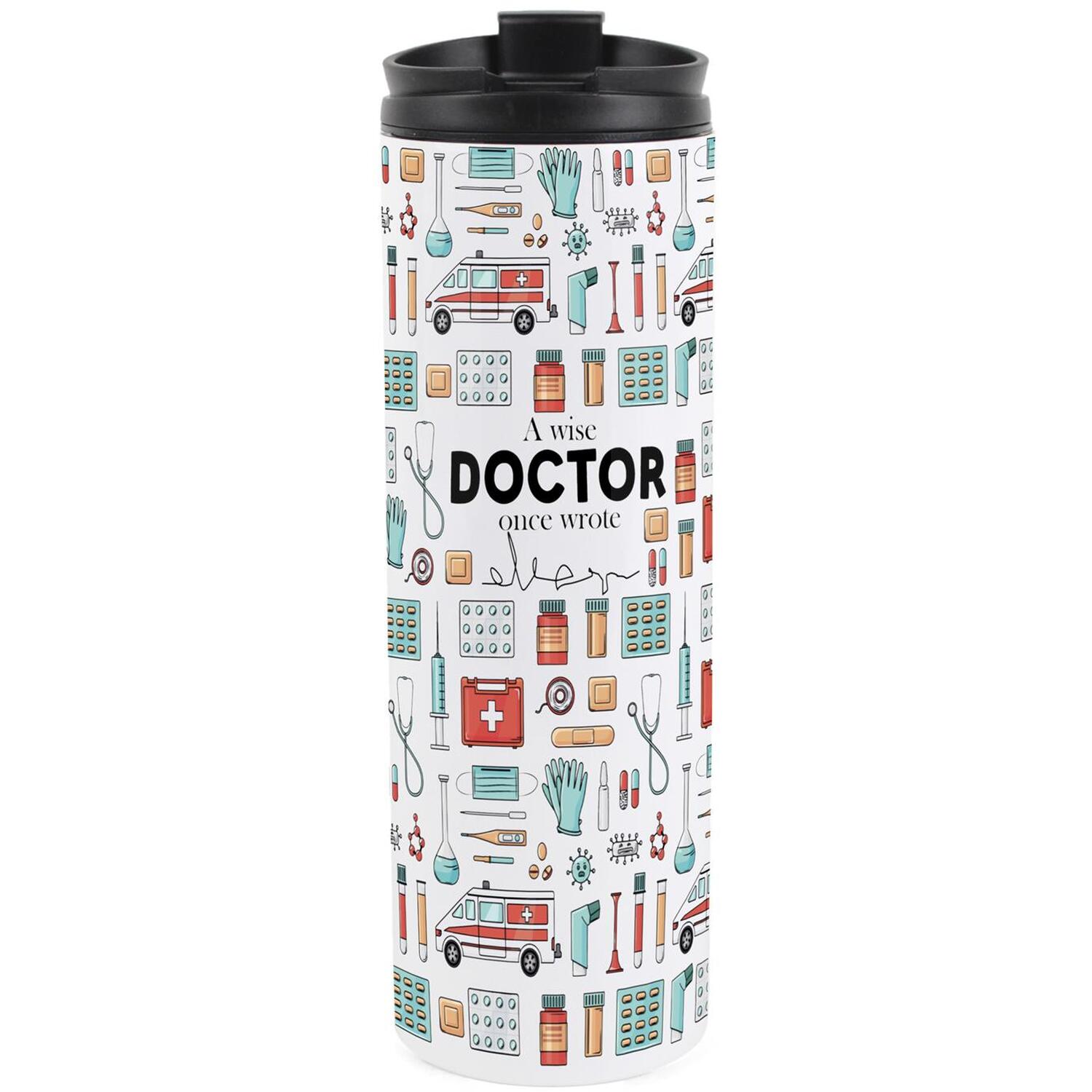 B&Q - Doctor Travel MugNovelty Trades Gift Stainless Steel Vacuum-Sealed Double-Walled Hot/cold Drinks Travel Flask - Image 2