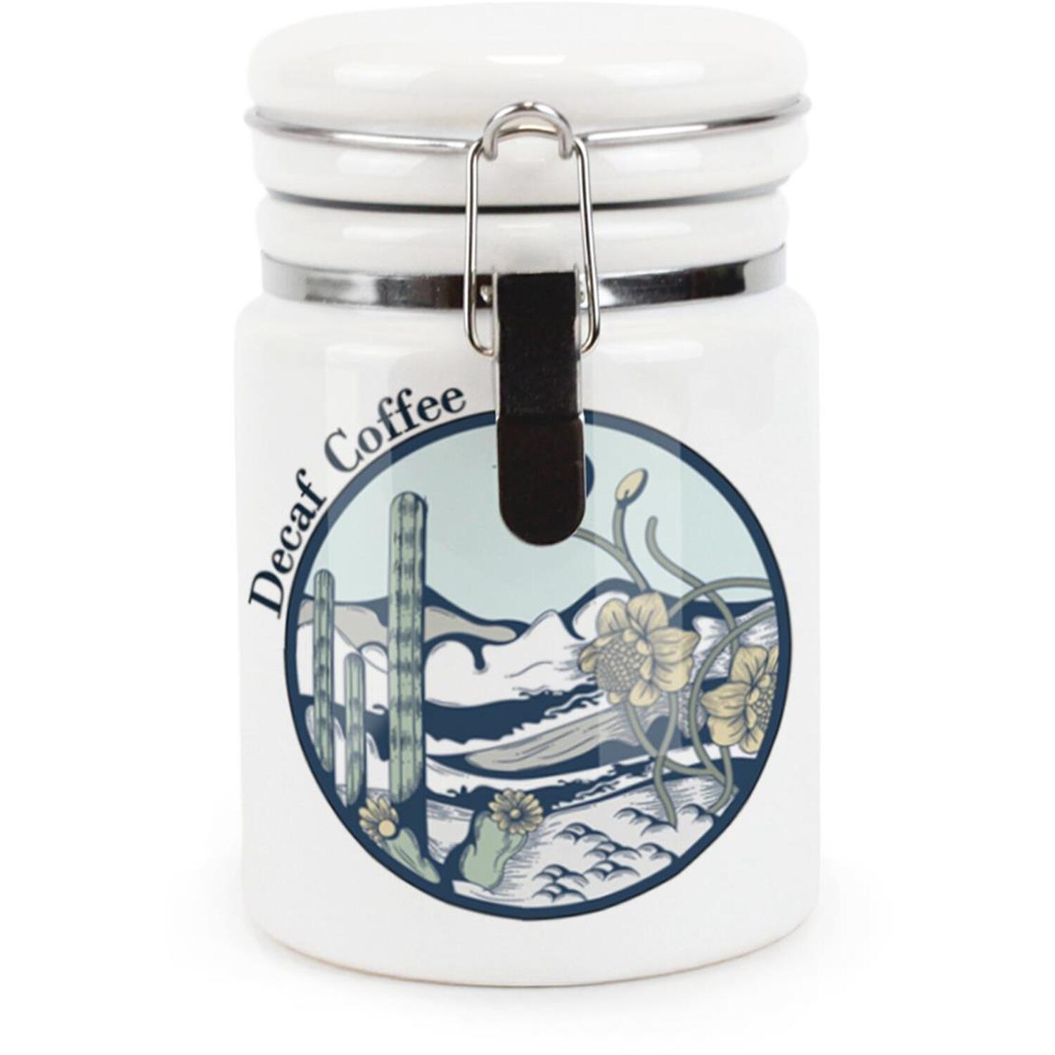 Ceramic Clip-Lid Desert Flowers Canister - Decaf Coffee Storage Container - Image 2