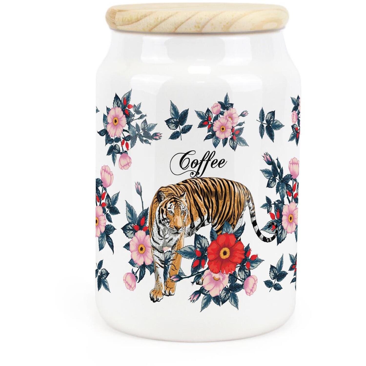 Ceramic Tapered Floral Tiger Canister - Coffee Storage Container Gift - Image 2