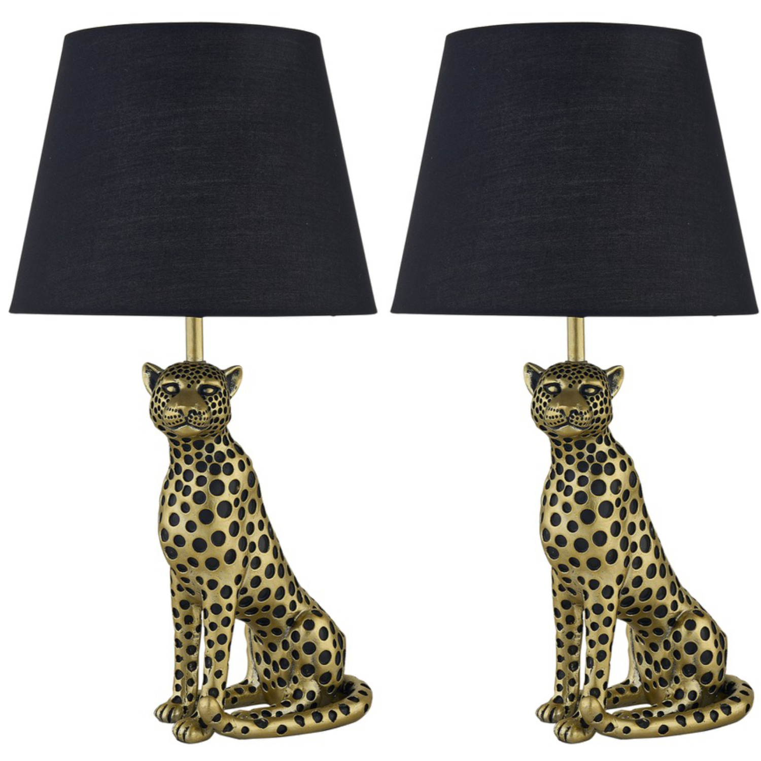 Firstchoicelighting Gold & White Set Of 2 Bella - Gold Cheetah Table Lamps With Black Fabric Shades - Image 2