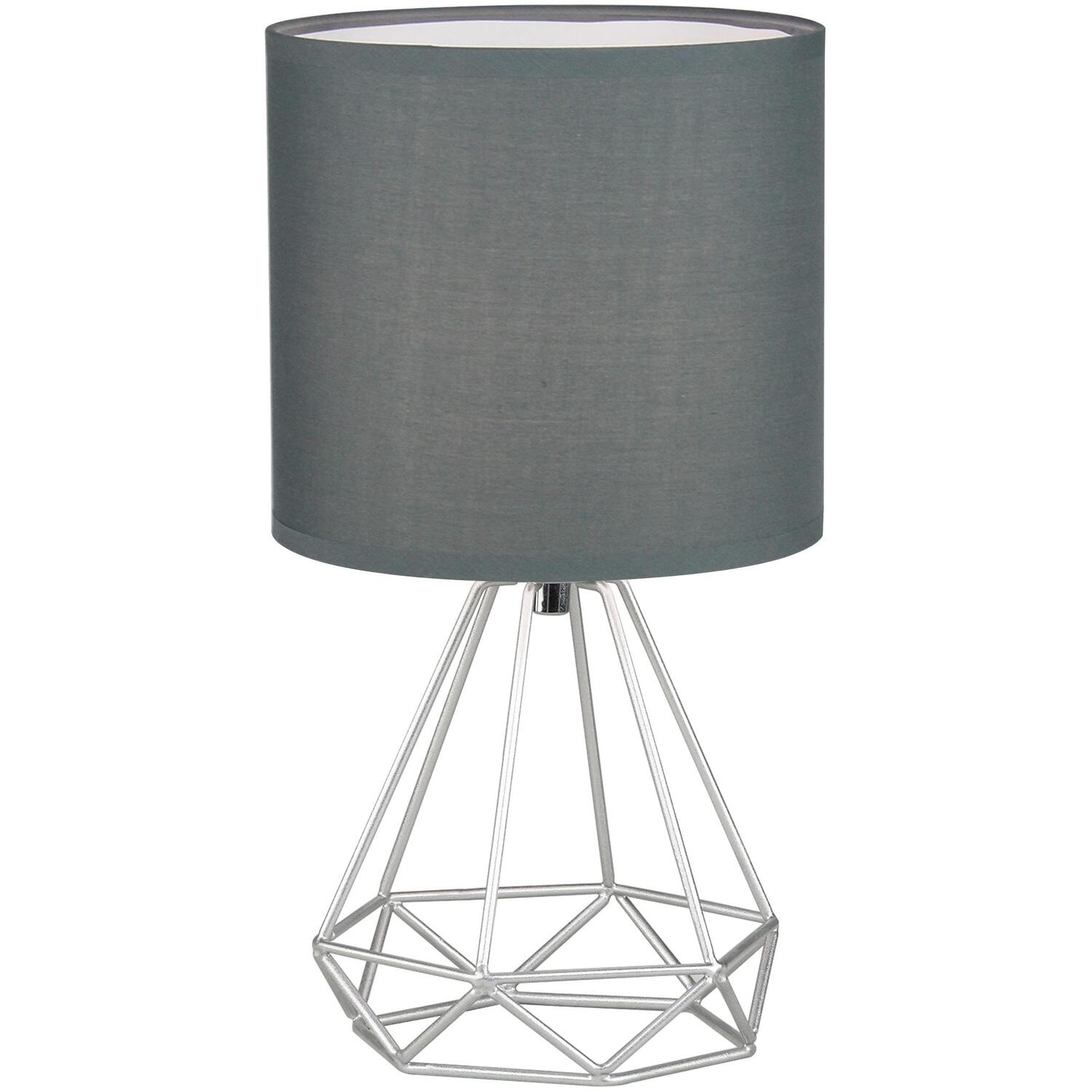 First Choice Lighting Christie Table Lamp With Shade - Silver And Grey Cotton