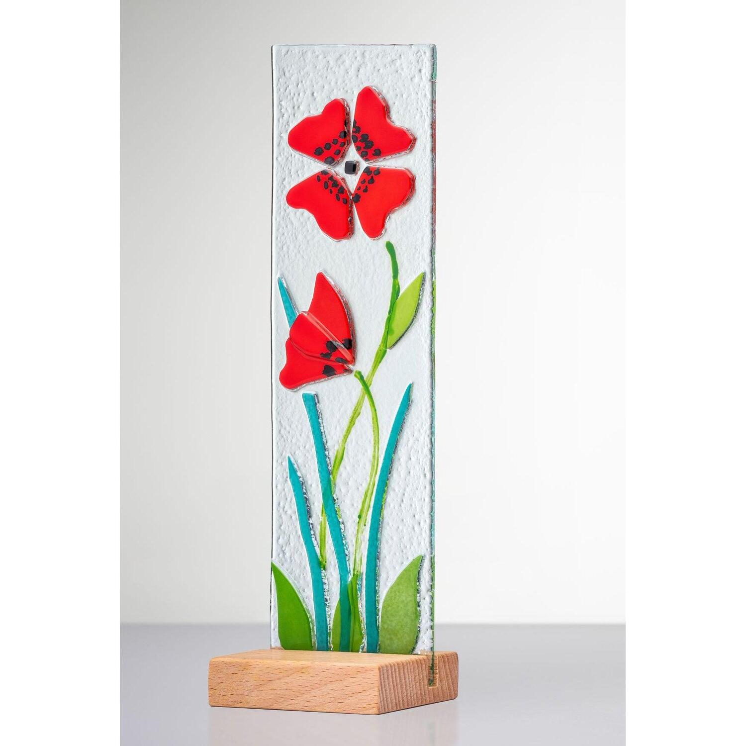 Sienna Glass Standing Decorative Flower Plaque Red