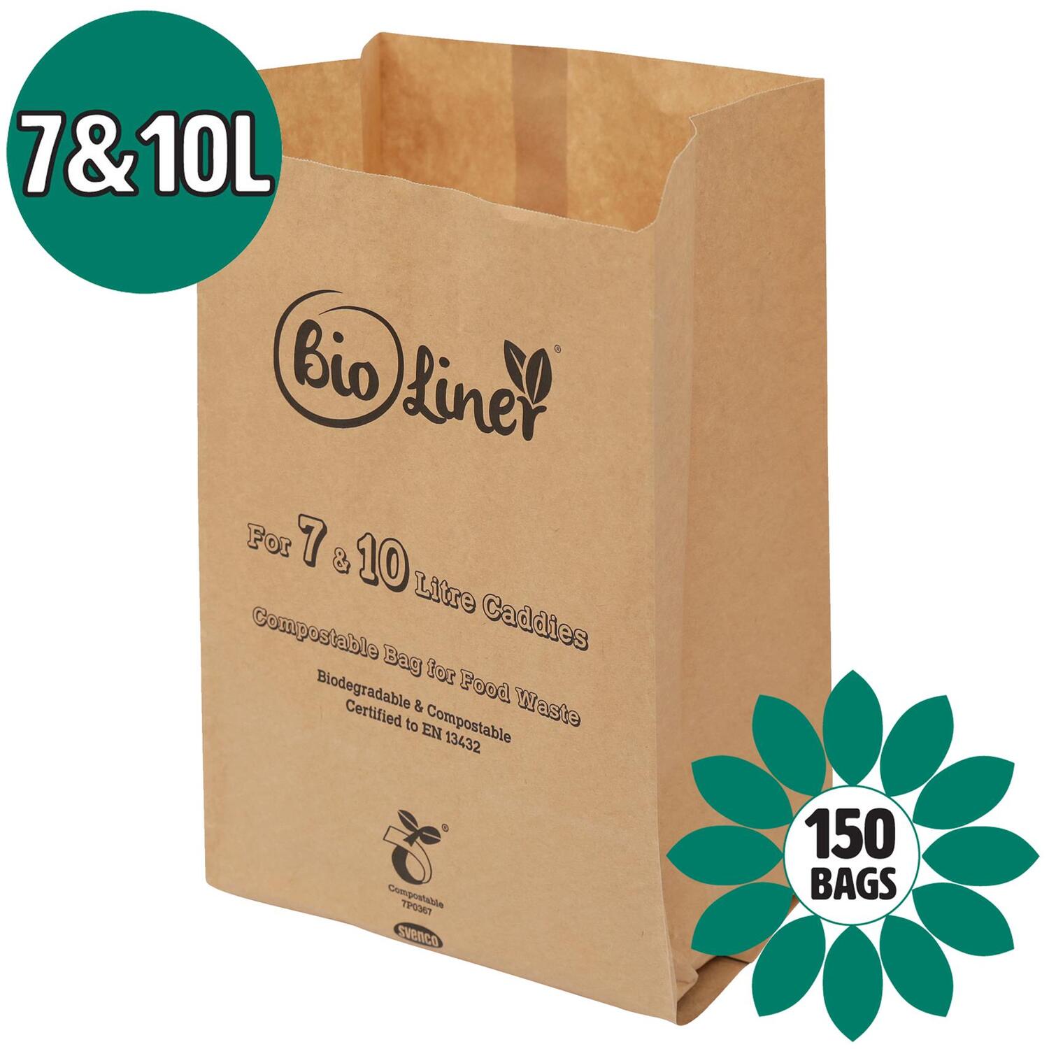 Bioliner 7 & 10L Paper Compostable Caddy Liners (Medium) - 150 Bags - 150 Bags / 150 - Image 4