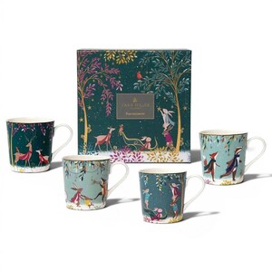 Sara Miller Woodland Tales Set of 4 Assorted Fine China Mugs