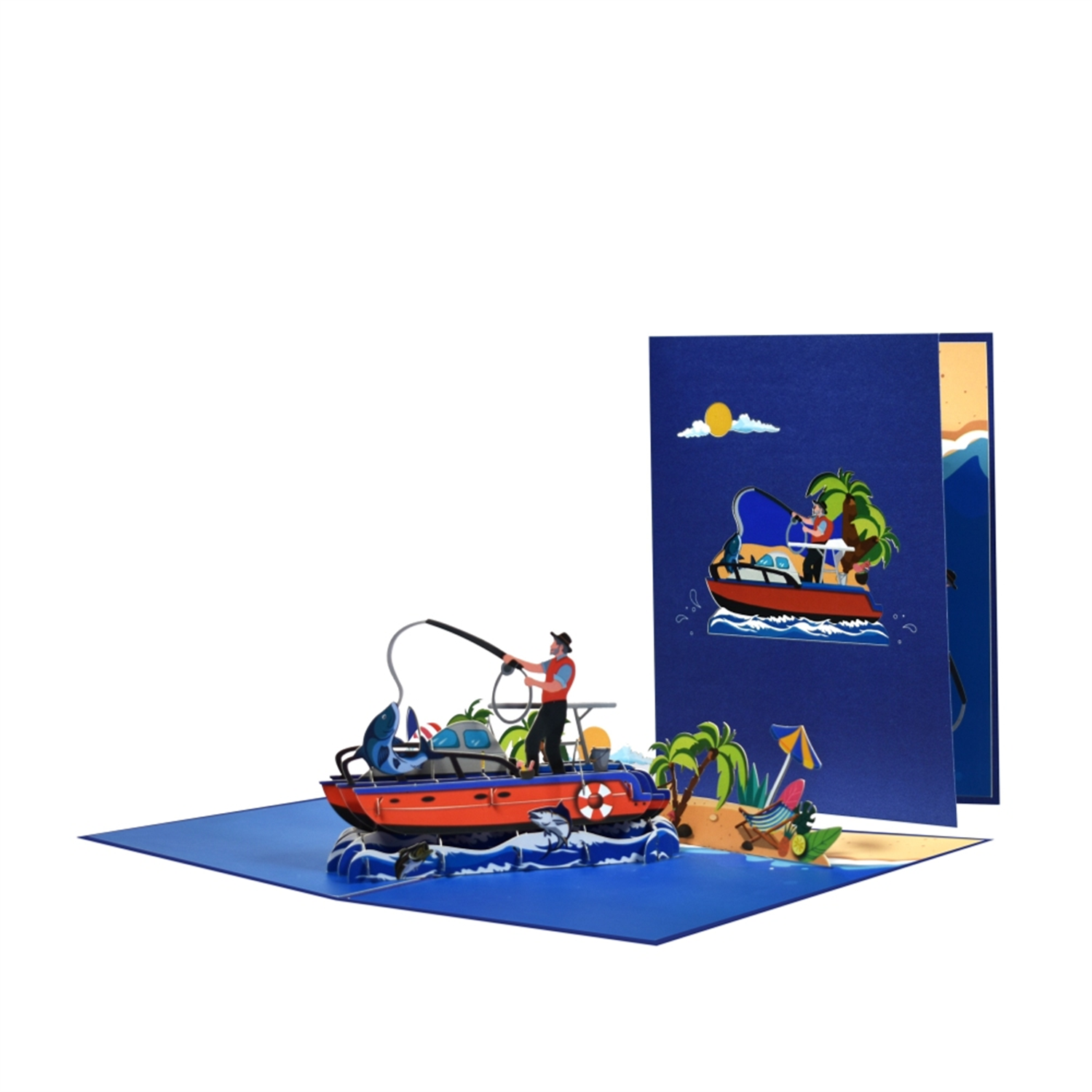 Brightfeel Fishing Scene 3D Pop Up Greeting Card - White